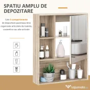kleankin Dulap Baie cu Oglindă Raft Reglabil Montare Pe Perete Stejar 60x15x76cm Design Elegant | Aosom Romania 