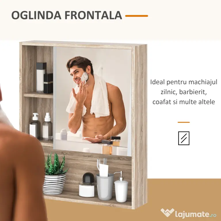 kleankin Dulap cu oglinzi cu raft reglabil montare pe perete culoarea stejarului