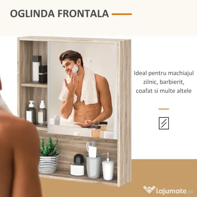 kleankin Dulap cu oglinzi cu raft reglabil montare pe perete culoarea stejarului