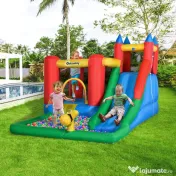 Outsunny Set de Joacă Gonflabil pentru Copii, Tobogan, Trambulină, Piscină, Pistol Apă, 330x245x215cm, Colorat | Aosom Romania