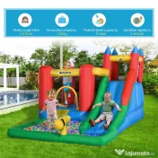 Outsunny Set de Joacă Gonflabil pentru Copii, Tobogan, Trambulină, Piscină, Pistol Apă, 330x245x215cm, Colorat | Aosom Romania