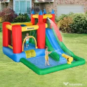 Outsunny Set de Joacă Gonflabil pentru Copii, Tobogan, Trambulină, Piscină, Pistol Apă, 330x245x215cm, Colorat | Aosom Romania