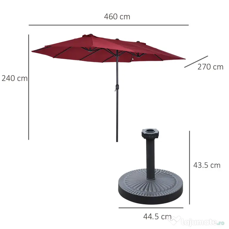 Outsunny Umbrelă Dublă de Grădină în Oțel și Poliester Roșu cu Deschidere Ușoară | Aosom Romania