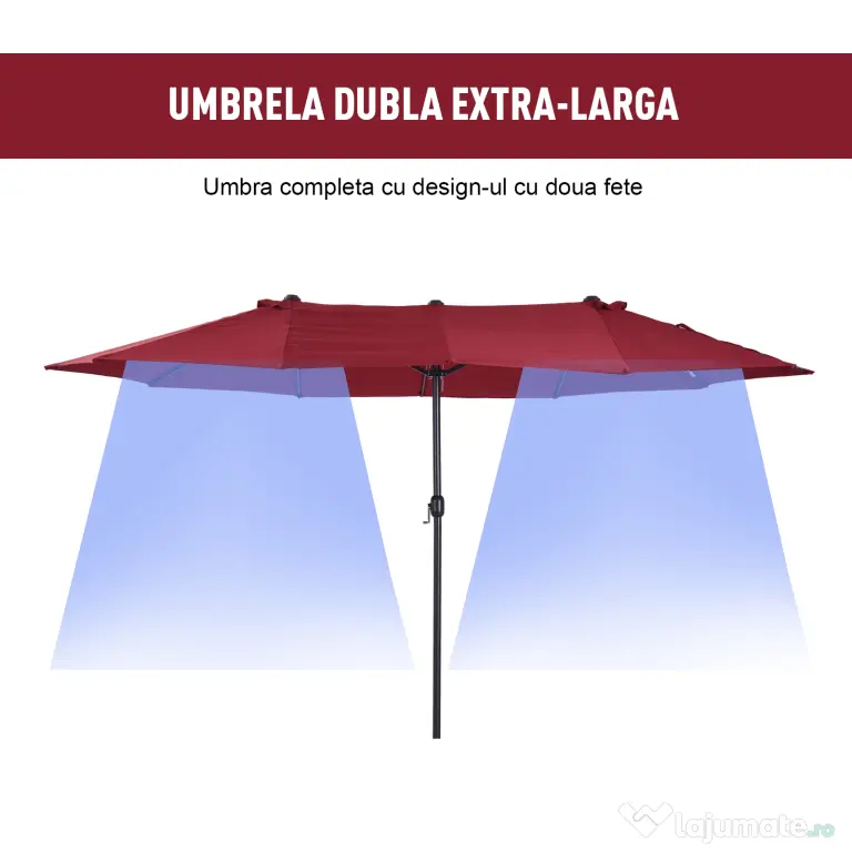 Outsunny Umbrelă Dublă de Grădină în Oțel și Poliester Roșu cu Deschidere Ușoară | Aosom Romania