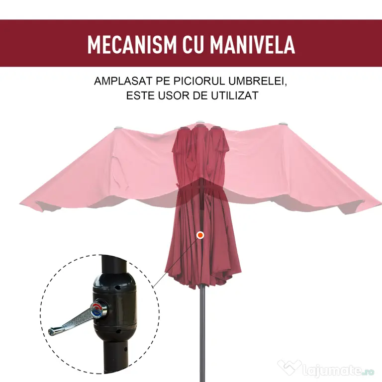 Outsunny Umbrelă Dublă de Grădină în Oțel și Poliester Roșu cu Deschidere Ușoară | Aosom Romania