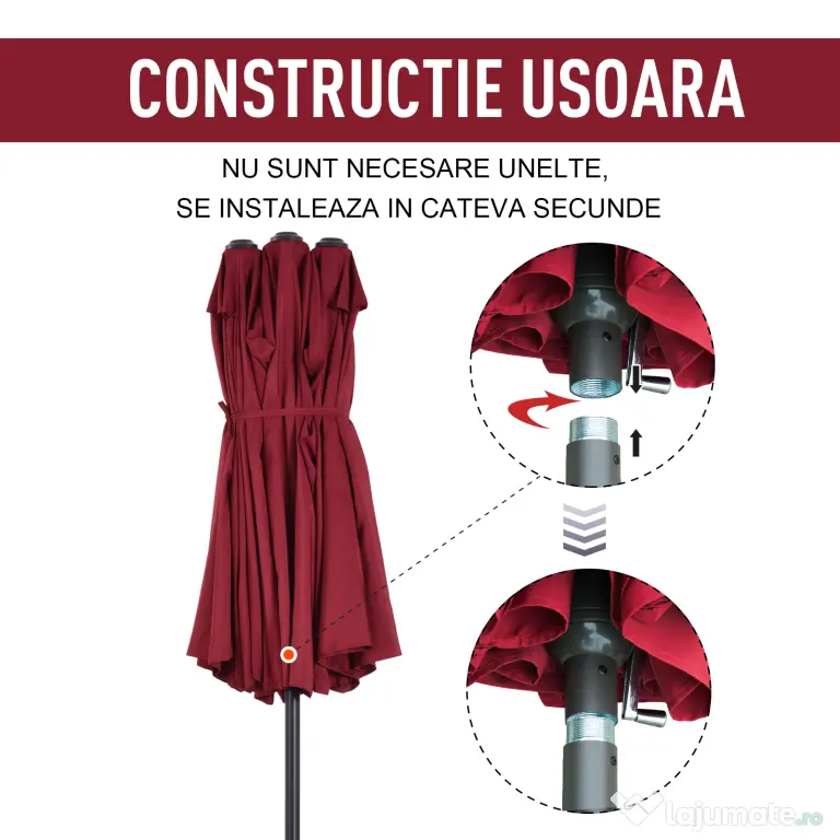 Outsunny Umbrelă Dublă de Grădină în Oțel și Poliester Roșu cu Deschidere Ușoară | Aosom Romania