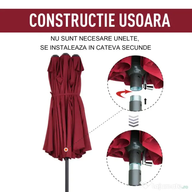 Outsunny Umbrelă Dublă de Grădină în Oțel și Poliester Roșu cu Deschidere Ușoară | Aosom Romania