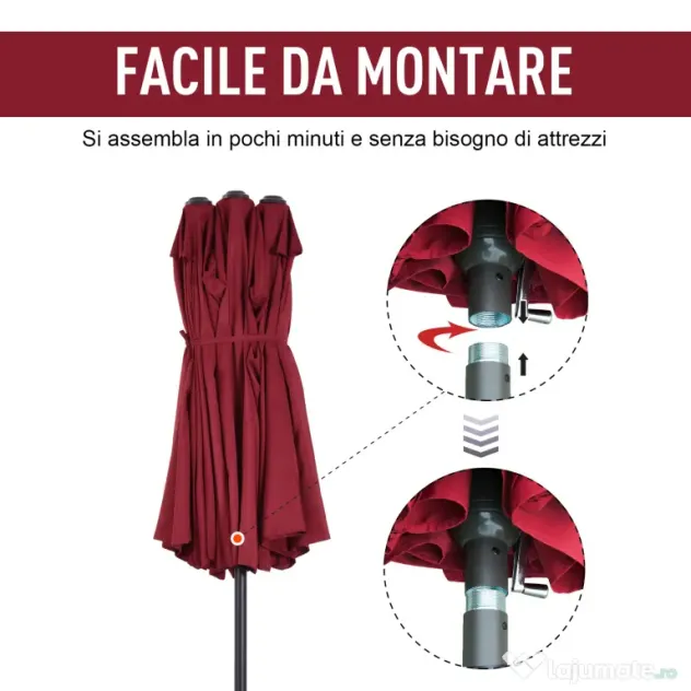 Outsunny Umbrelă Dublă de Grădină în Oțel și Poliester Roșu cu Deschidere Ușoară | Aosom Romania