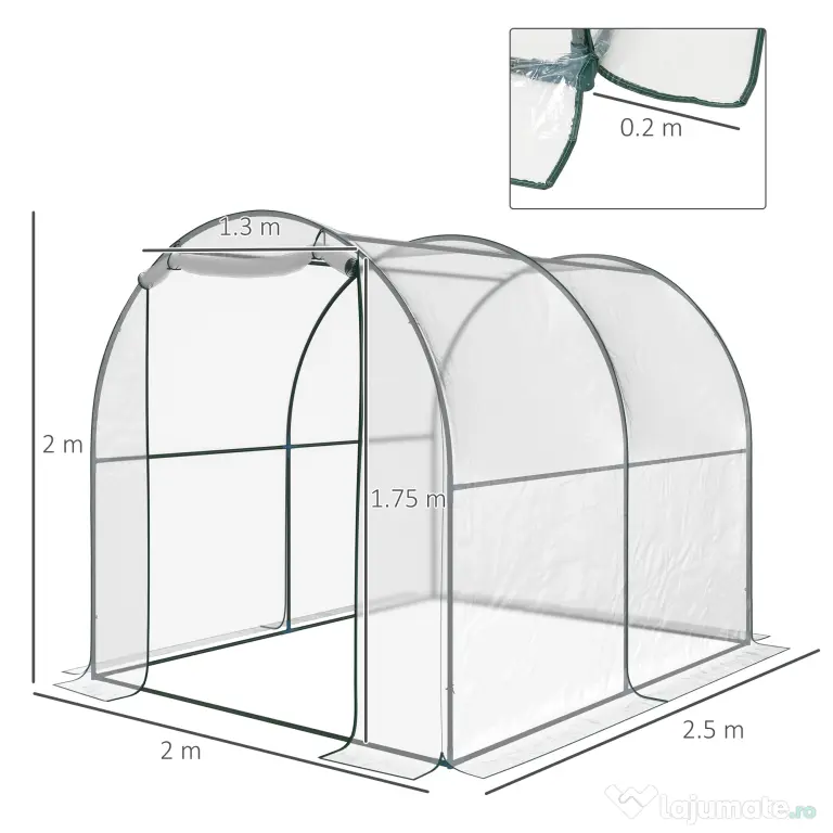 Outsunny Seră de Grădină Tip Tunel, Spațioasă, din PVC, Protecție UV, 250x200x200 cm | Aosom Romania