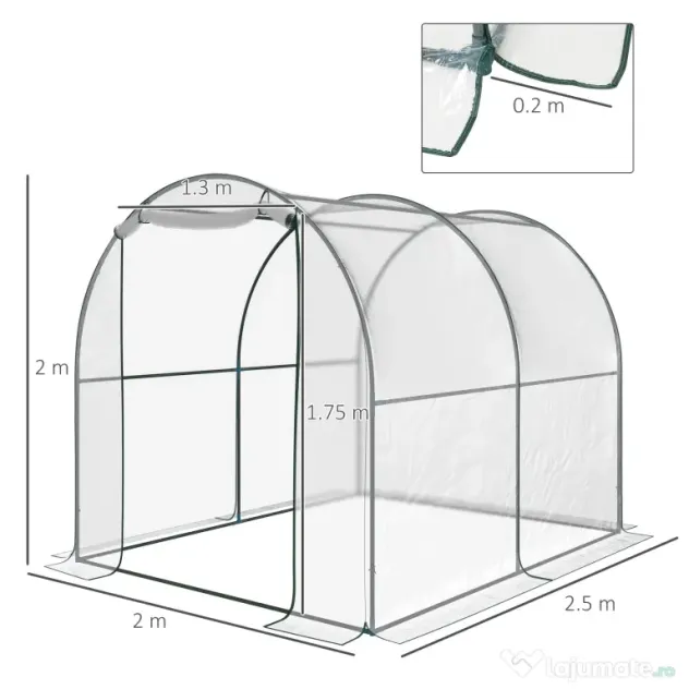 Outsunny Seră de Grădină Tip Tunel, Spațioasă, din PVC, Protecție UV, 250x200x200 cm | Aosom Romania