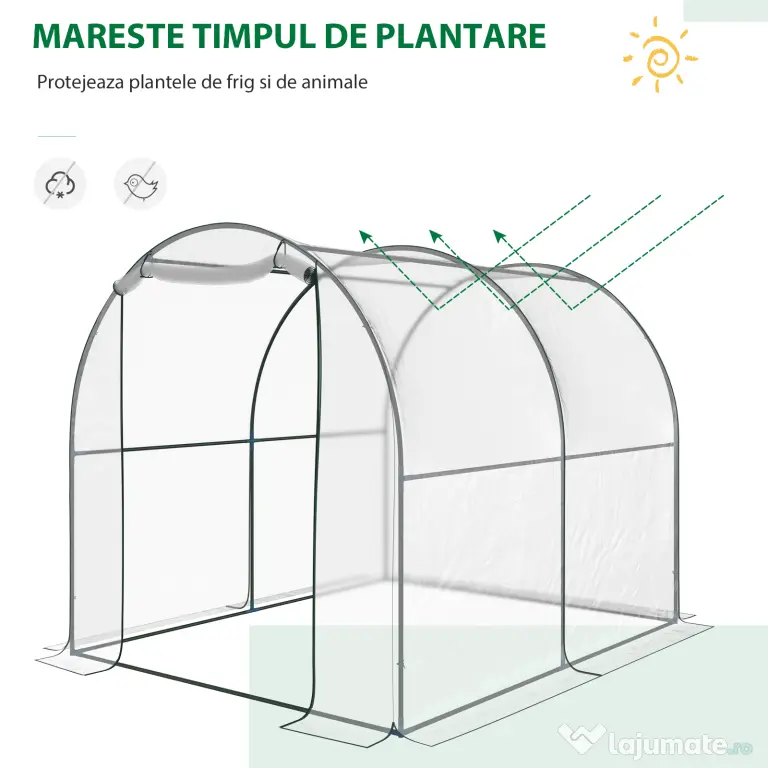 Outsunny Seră de Grădină Tip Tunel, Spațioasă, din PVC, Protecție UV, 250x200x200 cm | Aosom Romania