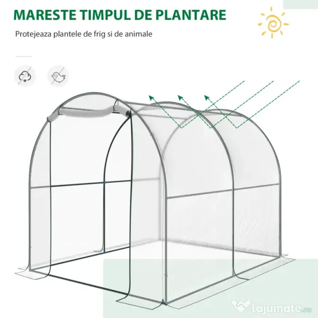 Outsunny Seră de Grădină Tip Tunel, Spațioasă, din PVC, Protecție UV, 250x200x200 cm | Aosom Romania