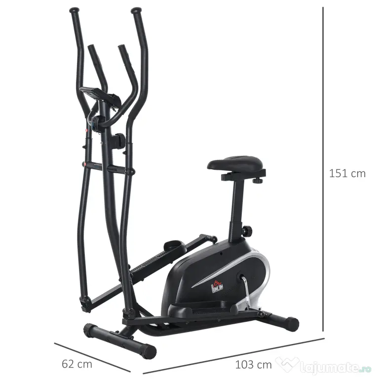 HOMCOM Bicicletă Fitness cu Monitor LCD și 8 Nivele de Rezistență, Antrenament Cardio la Domiciliu | Aosom Romania