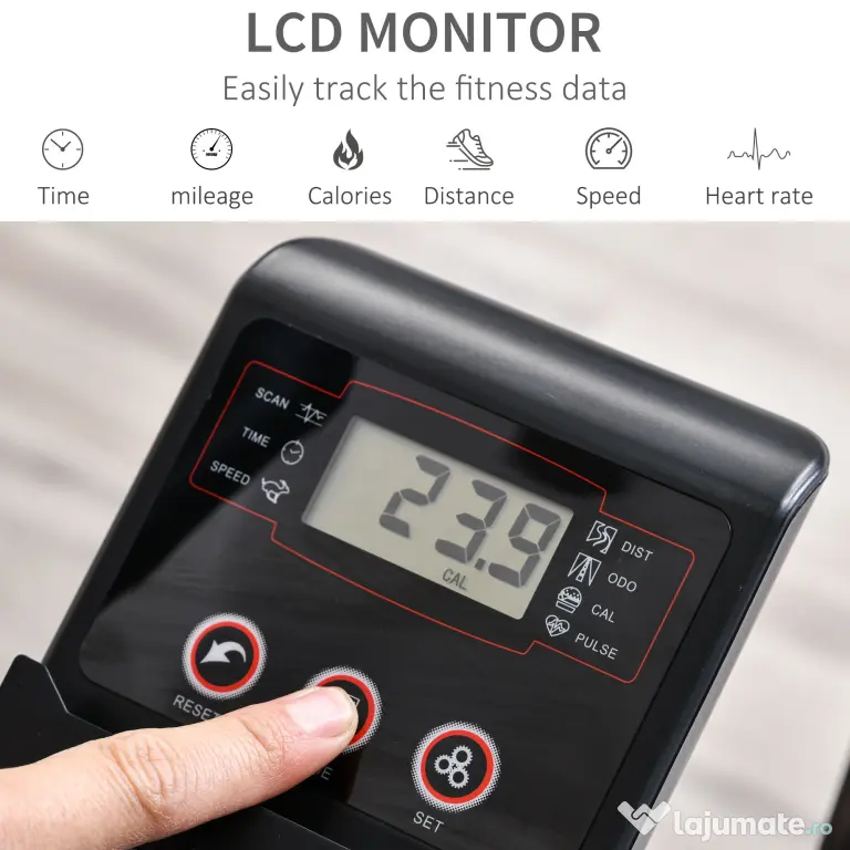 HOMCOM Bicicletă Fitness cu Monitor LCD și 8 Nivele de Rezistență, Antrenament Cardio la Domiciliu | Aosom Romania