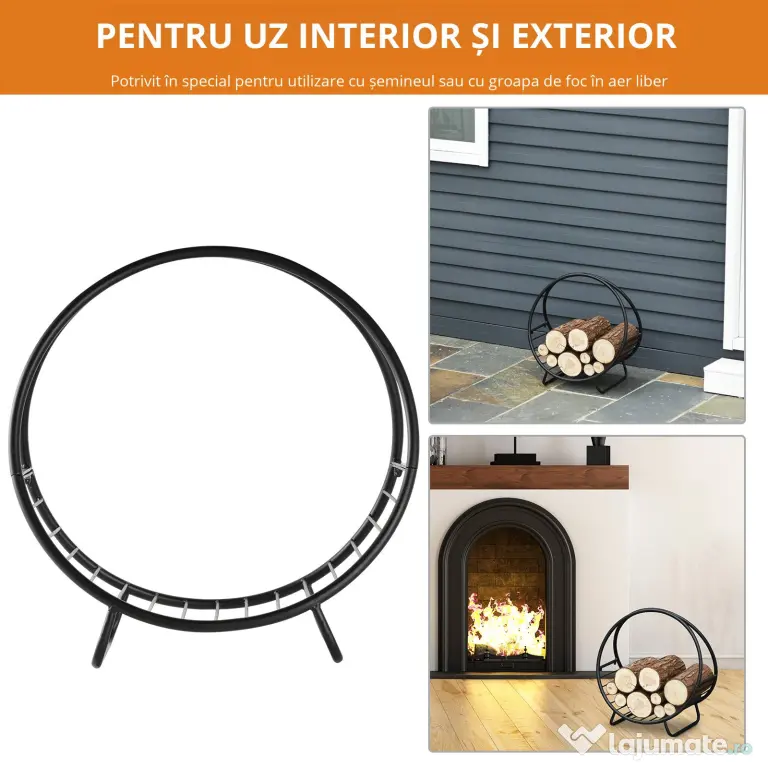 Outsunny Suport pentru lemne de foc Suport lemne in forma de cos design ridicat Greutate maxima 15 kg, negru 45x29.5x47cm | Aosom Romania