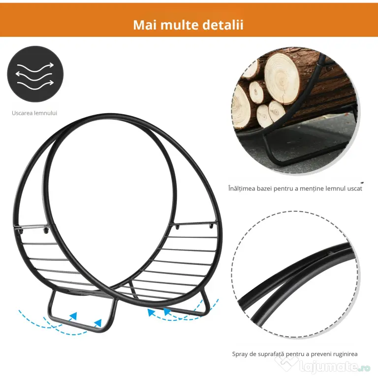 Outsunny Suport pentru lemne de foc Suport lemne in forma de cos design ridicat Greutate maxima 15 kg, negru 45x29.5x47cm | Aosom Romania