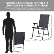 Outsunny Set 2 Scaune de Grădină Pliabile cu Brațe, Scaune pentru Prânz de Exterior din Metal și Texteline, pentru Terasă, Balcon, Curte, Interior și Exterior, 58x64x94cm, Negru | Aosom Romania