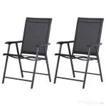 Outsunny Set 2 Scaune de Grădină Pliabile cu Cotiere, Scaune pentru Prânz în Exterior din Metal și Texteline, pentru Terasă, Balcon, Verandă, Exterior și Interior, 58x64x94cm, Negru