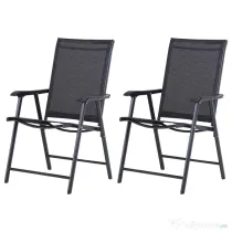 Outsunny Set 2 Scaune de Grădină Pliabile cu Cotiere, Scaune pentru Prânz în Exterior din Metal și Texteline, pentru Terasă, Balcon, Verandă, Exterior și Interior, 58x64x94cm, Negru
