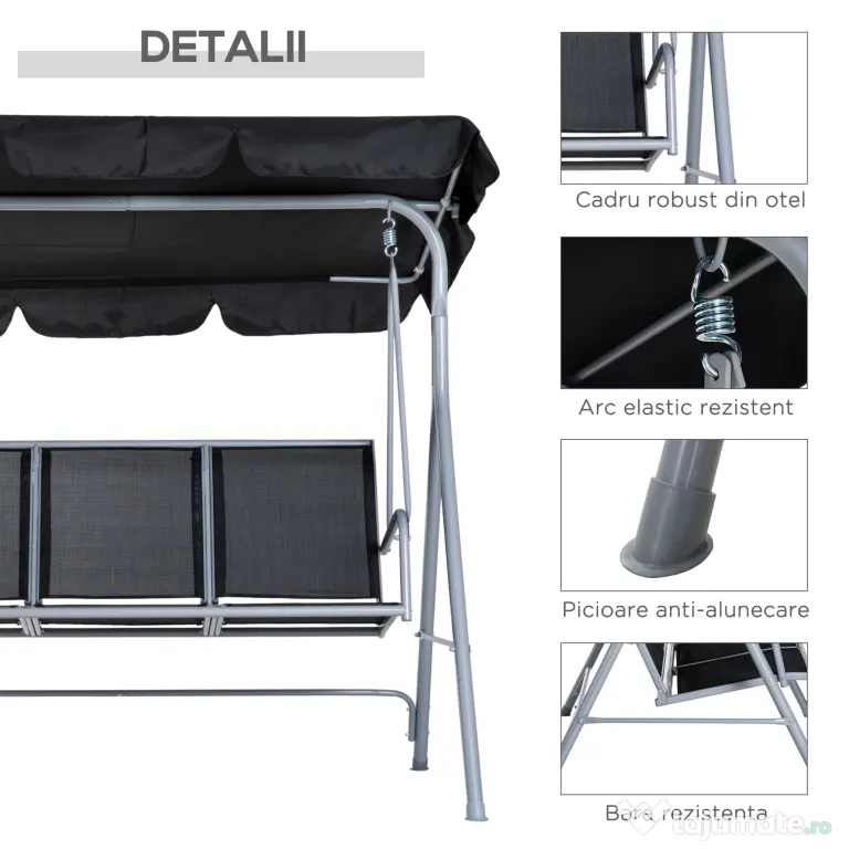 Balansoar de Gradina Outsunny cu 3 Locuri din Metal, 171x108x154cm | Aosom Romania