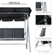 Balansoar de Gradina Outsunny cu 3 Locuri din Metal, 171x108x154cm | Aosom Romania 