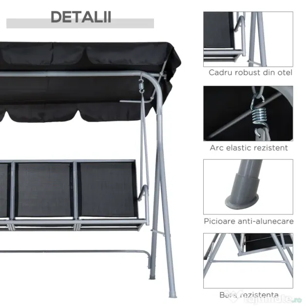 Balansoar de Gradina Outsunny cu 3 Locuri din Metal, 171x108x154cm | Aosom Romania