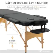 HOMCOM Pat de Masaj Pliabil Profesional, cu Înălțime Reglabilă și Geantă de Transport, Negru 