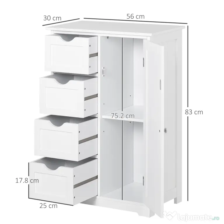 Mobila de Baie Kleankin cu Usa Basculanta si Sertare Alb 56 x 30 x83cm | Aosom Romania