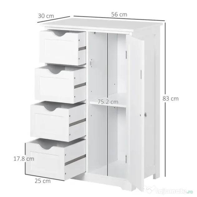 Mobila de Baie Kleankin cu Usa Basculanta si Sertare Alb 56 x 30 x83cm | Aosom Romania