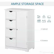 Mobila de Baie Kleankin cu Usa Basculanta si Sertare Alb 56 x 30 x83cm | Aosom Romania 
