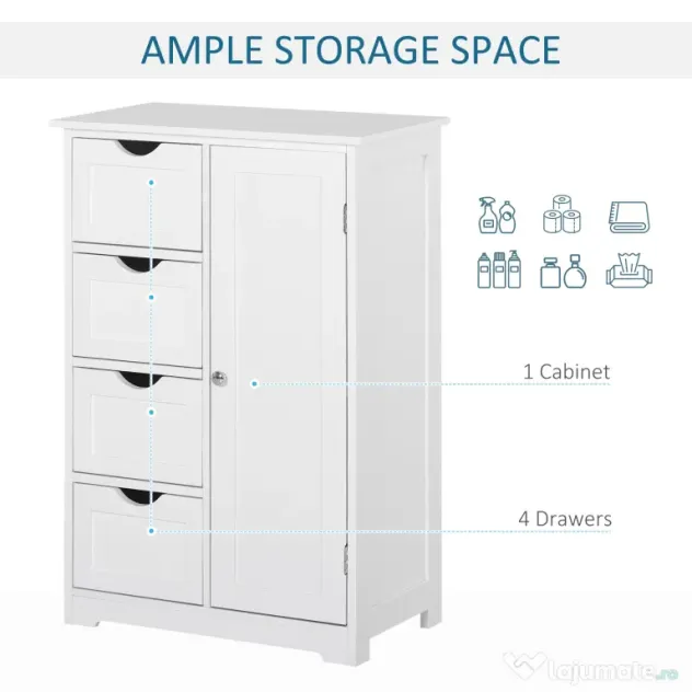 Mobila de Baie Kleankin cu Usa Basculanta si Sertare Alb 56 x 30 x83cm | Aosom Romania