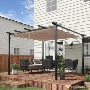 Outsunny Foisor Pergola de Gradina 3x3 m cu Acoperis Retractabil, Pergola din Aluminiu cu Acoperis Retractabil Anti UV, Gri | Aosom Romania 
