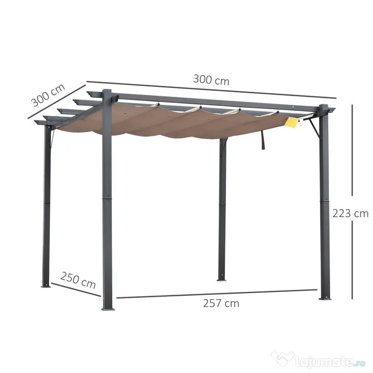 Outsunny Foisor Pergola de Gradina 3x3 m cu Acoperis Retractabil, Pergola din Aluminiu cu Acoperis Retractabil Anti UV, Gri | Aosom Romania