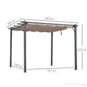 Outsunny Foisor Pergola de Gradina 3x3 m cu Acoperis Retractabil, Pergola din Aluminiu cu Acoperis Retractabil Anti UV, Gri | Aosom Romania 