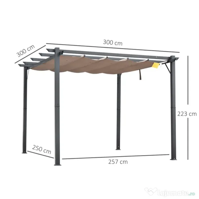 Outsunny Foisor Pergola de Gradina 3x3 m cu Acoperis Retractabil, Pergola din Aluminiu cu Acoperis Retractabil Anti UV, Gri | Aosom Romania