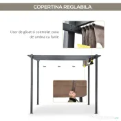 Outsunny Foisor Pergola de Gradina 3x3 m cu Acoperis Retractabil, Pergola din Aluminiu cu Acoperis Retractabil Anti UV, Gri | Aosom Romania 