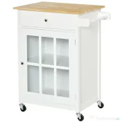 HOMCOM Cărucior Bucătărie Compact, Multifuncțional, Spațiu Depozitare, 67x48x86.5cm, Design Modern, Alb | Aosom Romania