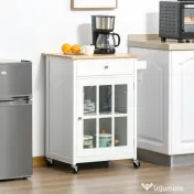 HOMCOM Cărucior Bucătărie Compact, Multifuncțional, Spațiu Depozitare, 67x48x86.5cm, Design Modern, Alb | Aosom Romania