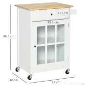 HOMCOM Cărucior Bucătărie Compact, Multifuncțional, Spațiu Depozitare, 67x48x86.5cm, Design Modern, Alb | Aosom Romania
