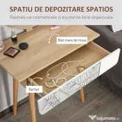 HOMCOM Masă de Machiaj cu Oglindă Rotundă și Sertar, Design Jungle, Alb și Stejar, 70x39x120cm | Aosom Romania