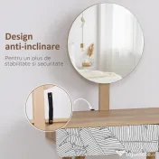 HOMCOM Masă de Machiaj cu Oglindă Rotundă și Sertar, Design Jungle, Alb și Stejar, 70x39x120cm | Aosom Romania