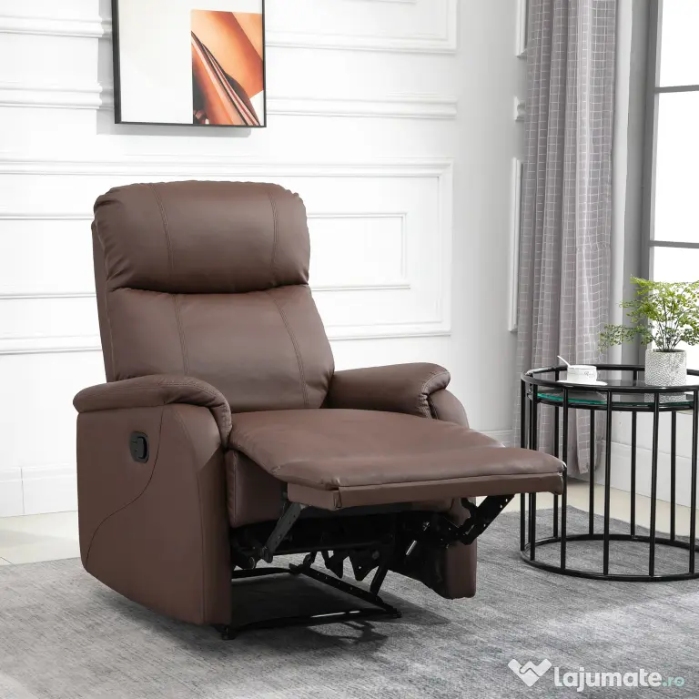 Fotoliu Relax Manual cu Spatar Rabatabil si Taburet din Piele Sintetica Maro HOMCOM | Aosom Romania