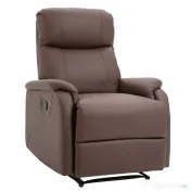 HOMCOM Fotoliu Relax Manual cu Spătar Reclinabil – Piele Sintetică Maro 