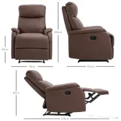HOMCOM Fotoliu Relax Manual cu Spătar Reclinabil – Piele Sintetică Maro 