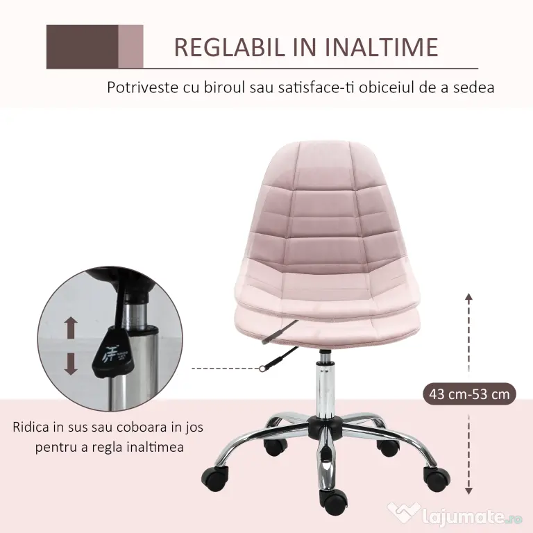 Scaun Pivotant Vinsetto pentru Birou Ergonomic Reglabil Roz | Aosom Romania