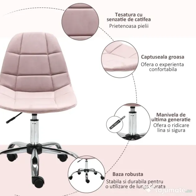 Scaun Pivotant Vinsetto pentru Birou Ergonomic Reglabil Roz | Aosom Romania