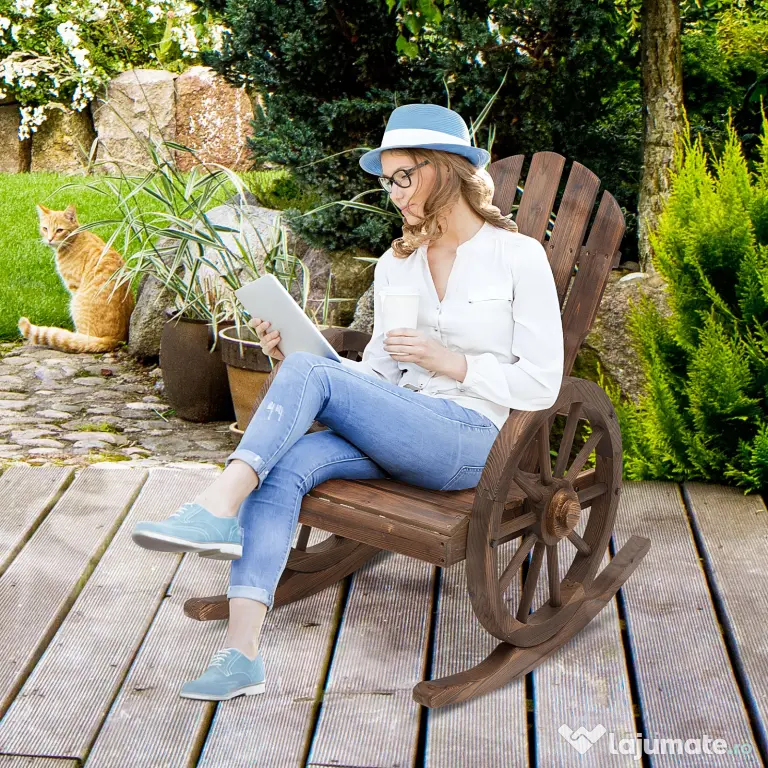 Outsunny Scaun Balansoar de Gradina din Lemn de Molid, Culoarea Lemn 88x68x92cm | Aosom Romania