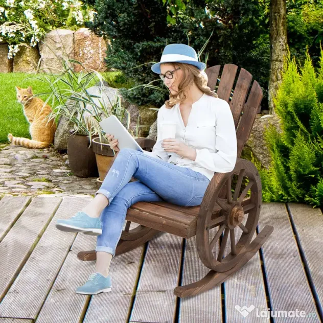 Outsunny Scaun Balansoar de Gradina din Lemn de Molid, Culoarea Lemn 88x68x92cm | Aosom Romania