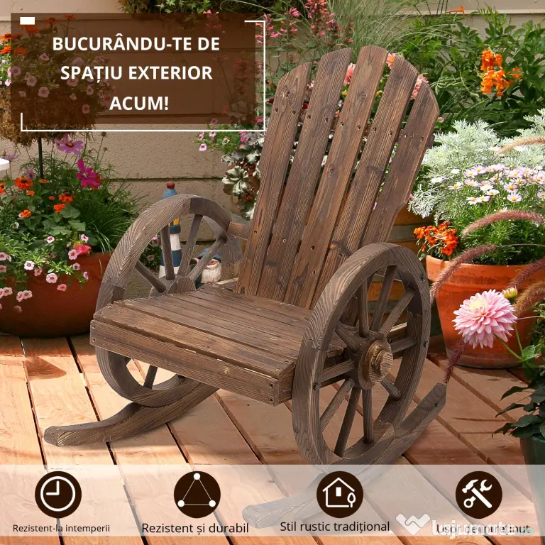 Outsunny Scaun Balansoar de Gradina din Lemn de Molid, Culoarea Lemn 88x68x92cm | Aosom Romania