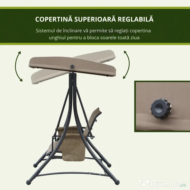 Balansoar de Gradina Outsunny cu 3 scaune Acoperis, Buzunare de depozitare | Aosom Romania
